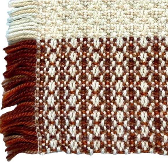 SET Of Two Vintage 70’s Neutral Tone Knit Crochet Placemats With Fringe - Picture 3 of 5